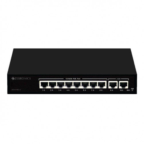 Zebronics 8 Port 10/100M POE Switch, ZEB-8PPM2UM, 2 Uplink Ethernet Ports  - Store