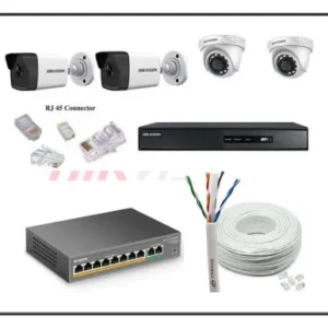 HIKVISION 2MP IP CCTV Camera , 2 Dome, 2 Bullet, 4CH 2MP NVR , 1 TB HDD, 100m CAT6Cable ,4 Channel POE with 1(Up-Link) 8 RJ45