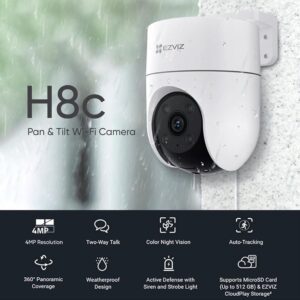 Ezviz H8C 4MP Outdoor Pan & Tilt Wi-Fi Camera|Color Night Vision|360° Coverage|Auto-Tracking|Two-Way Talk|Weatherproof Design