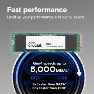 Crucial E100 SSD 480GB M.2 NVMe PCIe Gen4 Internal SSD, Up to 4,700MB/s, Laptop & Desktop Compatible